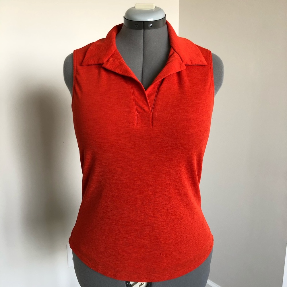 Orange sleeveless polo top